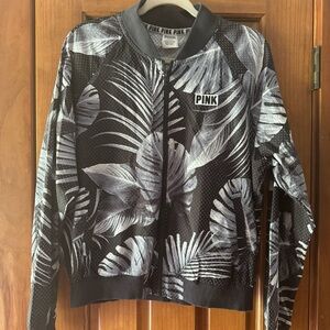 PINK Victoria's Secret Bomber Jacket Women’s Medium Black Gray Floral Palm